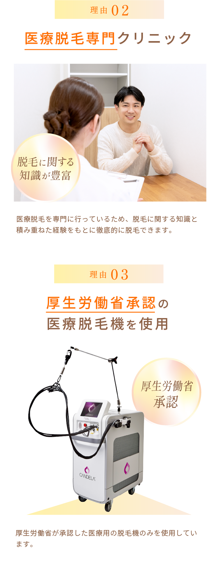 理由2:医療脱毛専門クリニック 理由3:厚生労働省の医療脱毛機を使用
