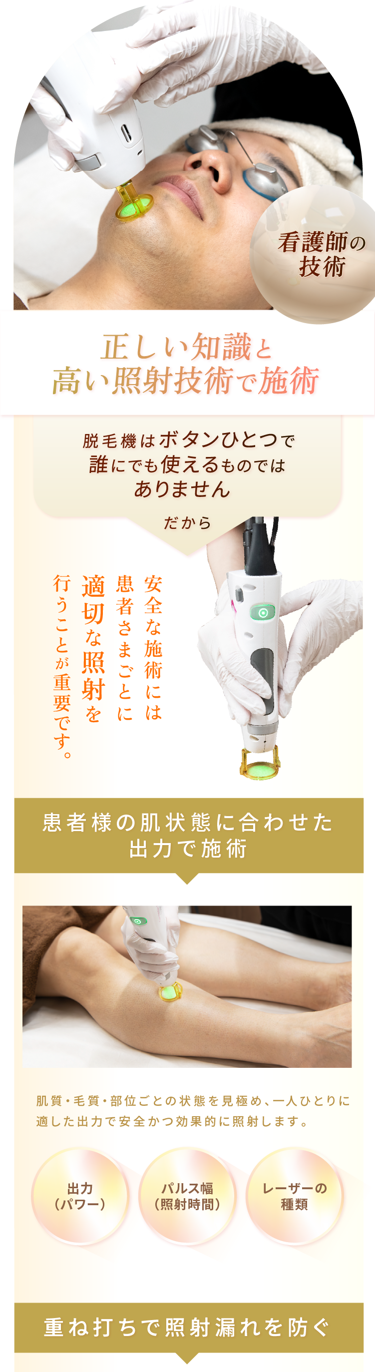 正しい知識と高い照射技術で施術